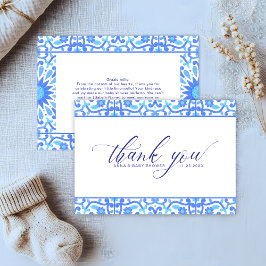 Minimalistisch Blue Tegel Script-Baby shower Bedankkaart