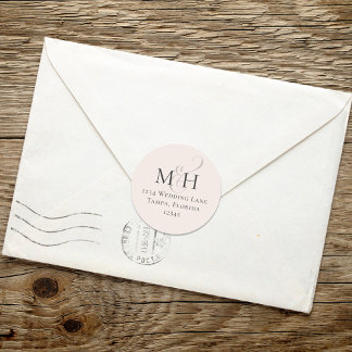Minimalistisch Blush Eenvoudig Monogram Retouradre Ronde Sticker