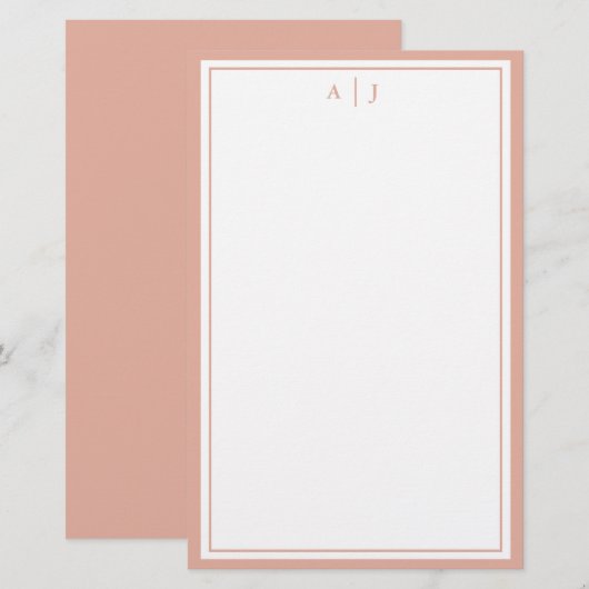 Minimalistisch Blush Pink 2 Border Monogram Briefpapier (Voorkant / Achterkant)