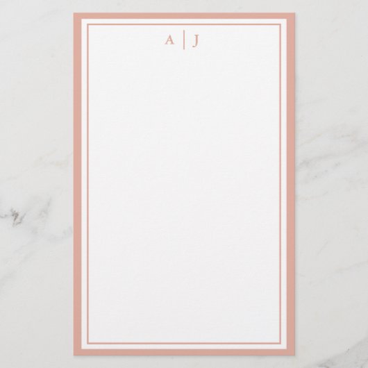 Minimalistisch Blush Pink 2 Border Monogram Briefpapier (Voorkant)