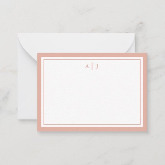 Minimalistisch Blush Pink 2 Border Monogram Notitiekaartje (Voorkant)