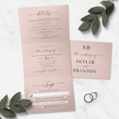 Minimalistisch Blush Pink All-in-One Weddenfoto Drieluik Uitnodiging