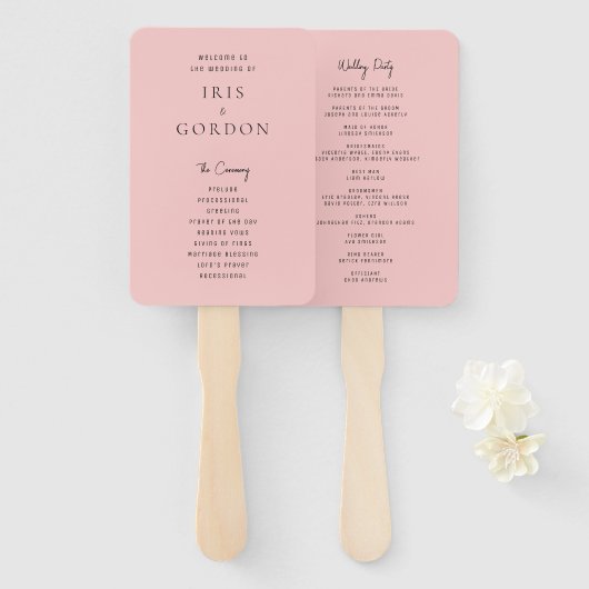 Minimalistisch Blush Roos Aangepast huwelijksprogr Handwaaier (Voorkant en achterkant)