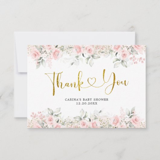 Minimalistisch Blush Roze Bloemen Baby shower Bedankkaart (Voorkant)