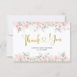 Minimalistisch Blush Roze Bloemen Baby shower Bedankkaart