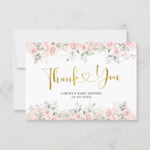Minimalistisch Blush Roze Bloemen Baby shower Bedankkaart