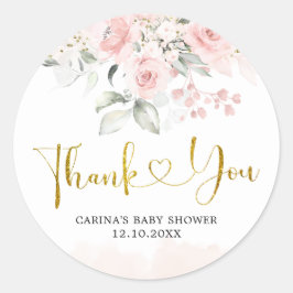 Minimalistisch Blush Roze Bloemen Baby shower Dank Ronde Sticker