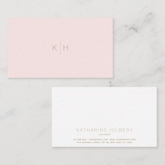 Minimalistisch Blush Roze Wit Monogram Visitekaart Visitekaartje (Voorkant / Achterkant)