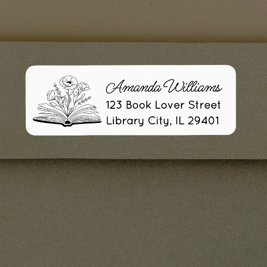 Minimalistisch boek en Wildflower zwart-wit Etiket