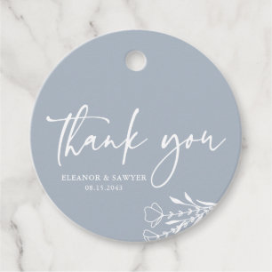Minimalistisch boeket Dusty Blue Wedding Dank u Bedankjes Labels