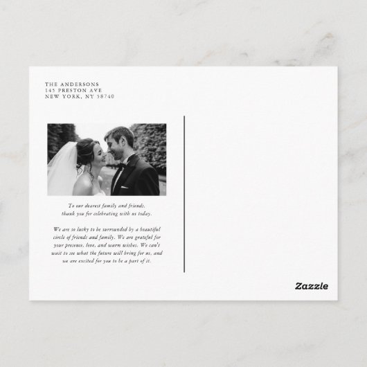 Minimalistisch boeket zwarte foto bruiloft bedankt briefkaart (Achterkant)