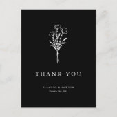 Minimalistisch boeket zwarte foto bruiloft bedankt briefkaart (Voorkant)