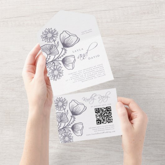 Minimalistisch boerenhuwelijk van Lavender All In One Uitnodiging (Afscheurbaar)