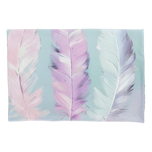 Minimalistisch Bohemian Pastel Feather Trio Kussensloop (Voorkant)