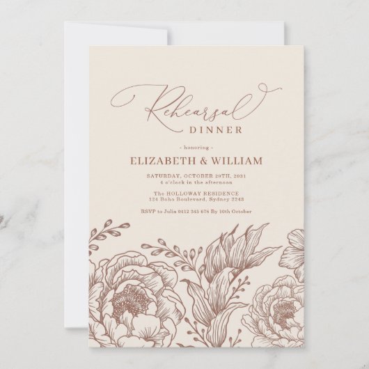 Minimalistisch Bohemian Terracotta Rehearsal Dinne Kaart (Voorkant)