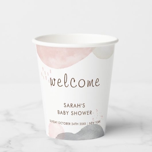 Minimalistisch Boho Abstract Baby shower Welkom Papieren Bekers (Voorkant)