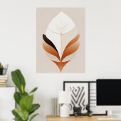 Minimalistisch Boho Abstract Leaf Earth Tone Poste Poster (Thuiskantoor)