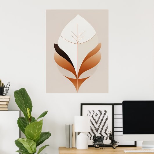 Minimalistisch Boho Abstract Leaf Earth Tone Poste Poster (Thuiskantoor)