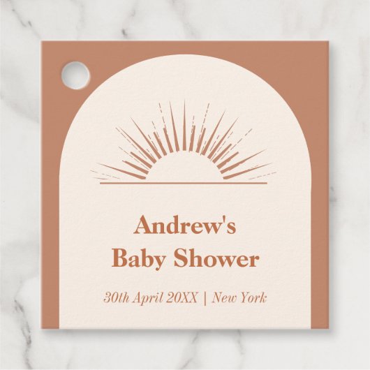 Minimalistisch Boho Arch Sunshine Baby shower Bedankjes Labels (Voorkant)