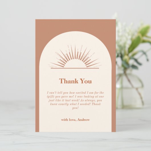 Minimalistisch Boho Arch Sunshine Baby shower Bedankkaart (Staand voorkant)