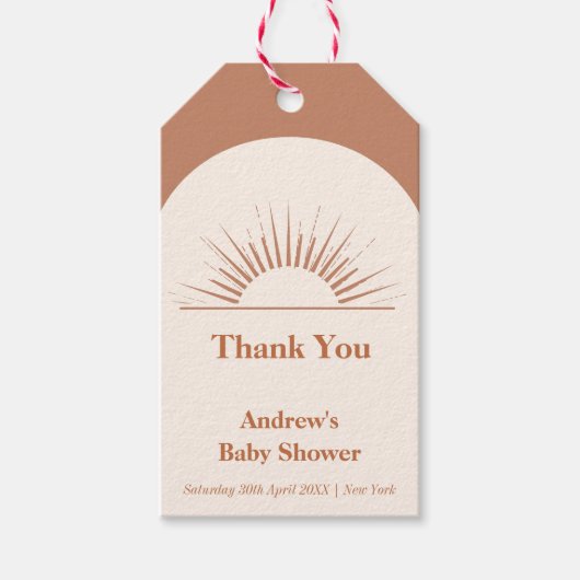 Minimalistisch Boho Arch Sunshine Baby shower Cadeaulabel (Voorkant)