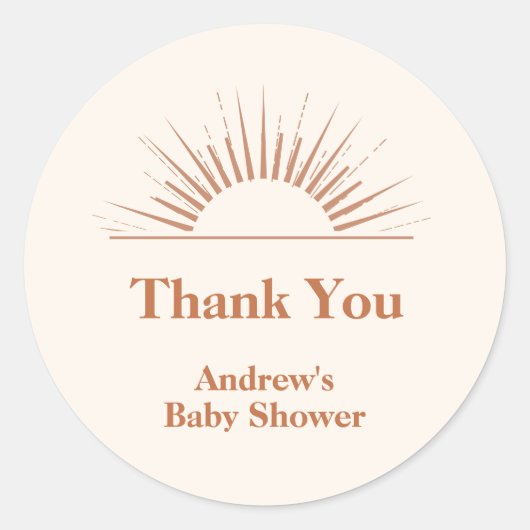 Minimalistisch Boho Arch Sunshine Baby shower Ronde Sticker (Voorkant)