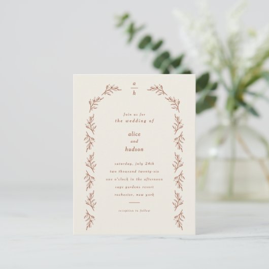 Minimalistisch Boho Arch Terracotta Wedding Briefkaart (Staand voorkant)
