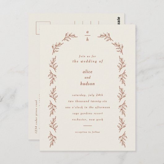 Minimalistisch Boho Arch Terracotta Wedding Briefkaart (Voorkant / Achterkant)