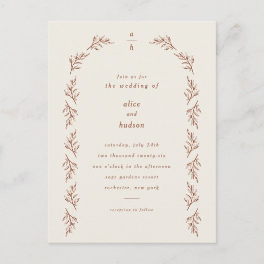 Minimalistisch Boho Arch Terracotta Wedding Briefkaart
