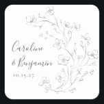 Minimalistisch Boho Black White Floral Art Wedding Vierkante Sticker<br><div class="desc">Aangepaste minimalistische Boho Cherry Blossom Floral Art Wedding Square Sticker in zwart-wit</div>