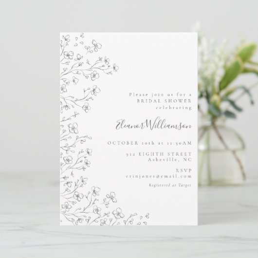 Minimalistisch Boho Black White Floral Vrijgezelle Kaart (Staand voorkant)