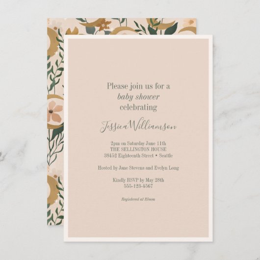 Minimalistisch Boho Blush Floral Moon Baby shower Kaart (Voorkant / Achterkant)