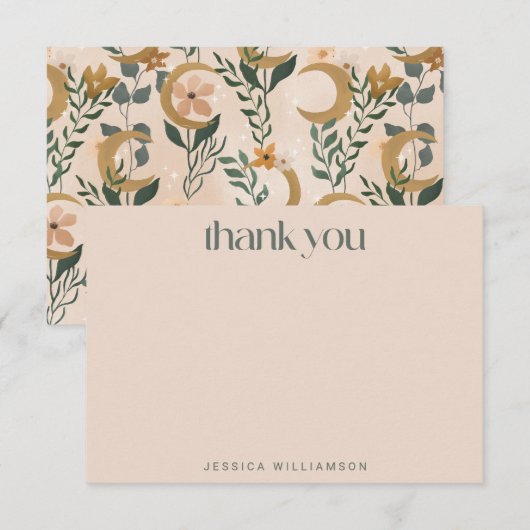 Minimalistisch Boho Blush Floral Moon Vrijgezellen Bedankkaart (Voorkant / Achterkant)