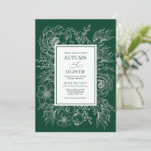 Minimalistisch Boho Botanical Emerald Green Weddin Kaart (Staand voorkant)