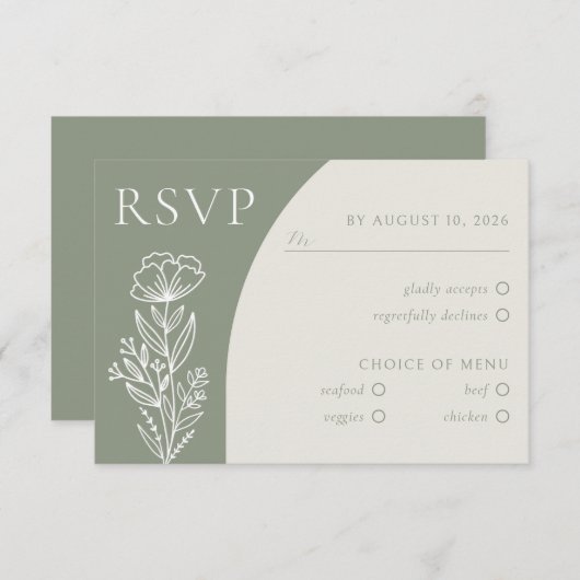 Minimalistisch Boho Botanical Sage Green RSVP Informatiekaartje (Voorkant / Achterkant)
