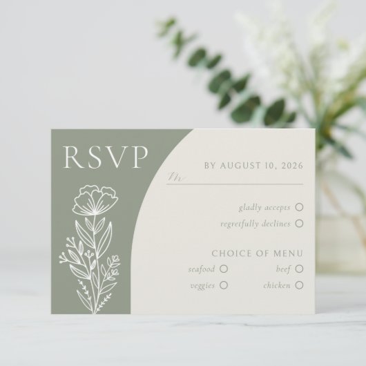 Minimalistisch Boho Botanical Sage Green RSVP Informatiekaartje (Staand voorkant)