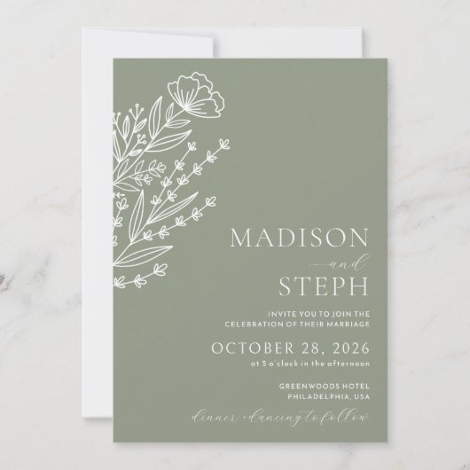 Minimalistisch Boho Botanical Sage Green Wedding F Kaart (Voorkant)