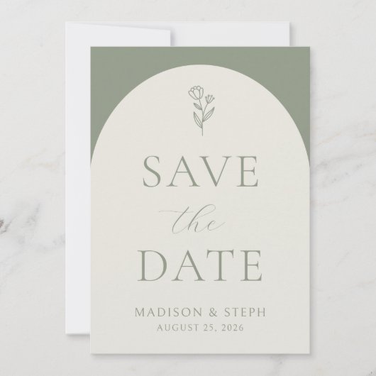 Minimalistisch Boho Botanical Sage Green Wedding Save The Date (Voorkant)