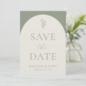 Minimalistisch Boho Botanical Sage Green Wedding Save The Date (Staand voorkant)