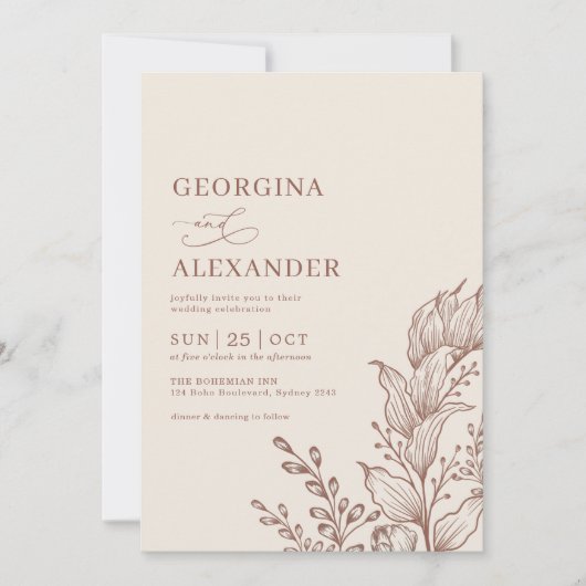 Minimalistisch Boho Botanical Terracotta Wedding I Kaart (Voorkant)