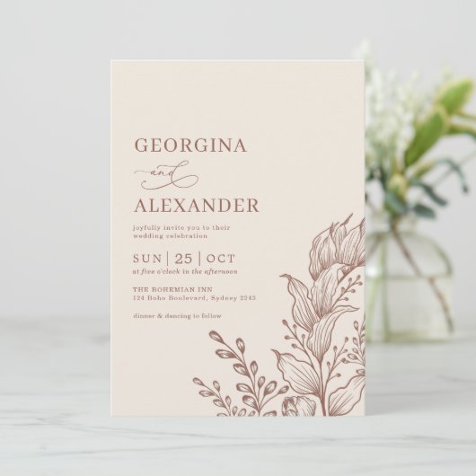 Minimalistisch Boho Botanical Terracotta Wedding I Kaart (Staand voorkant)