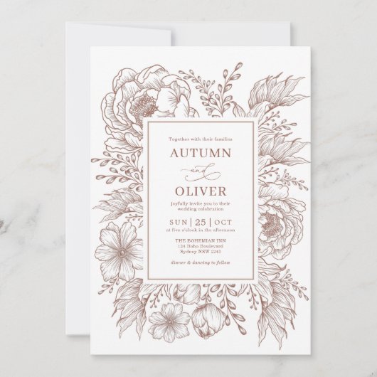 Minimalistisch Boho Botanical Terracotta White Wed Kaart (Voorkant)