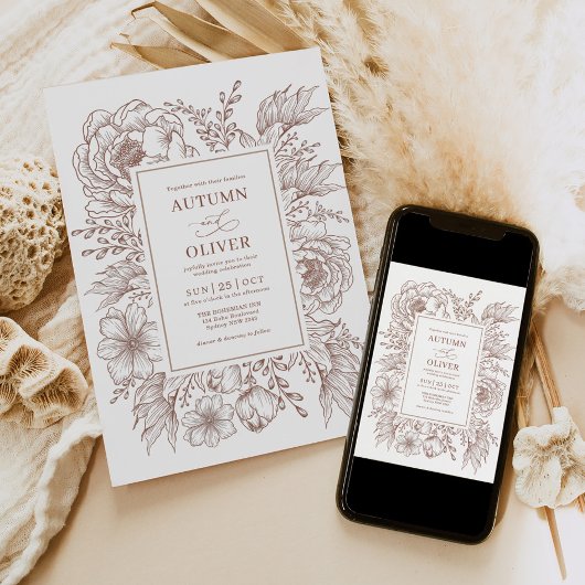 Minimalistisch Boho Botanical Terracotta White Wed Kaart