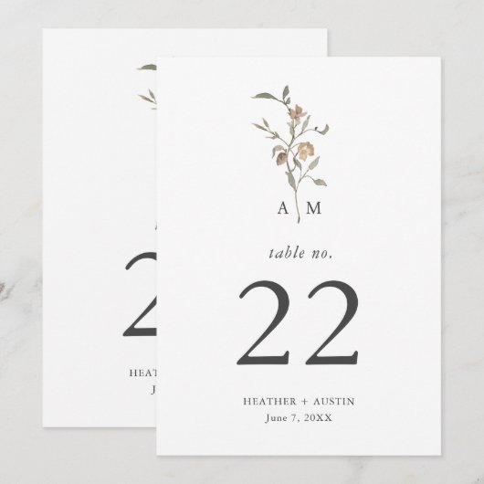 Minimalistisch Boho Botanicals Tafelnummer (Voorkant / Achterkant)