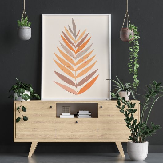Minimalistisch Boho Botanische Leaf Neutral Earth Poster