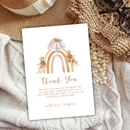 Minimalistisch Boho Bunny Regenboog Bloemen Baby s Bedankkaart