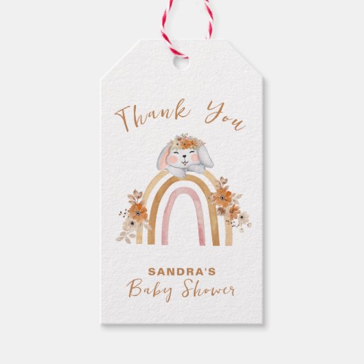 Minimalistisch Boho Bunny Regenboog Bloemen Baby s Cadeaulabel (Voorkant)