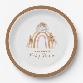 Minimalistisch Boho Bunny Regenboog Bloemen Baby s Papieren Bordje