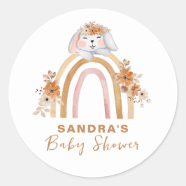 Minimalistisch Boho Bunny Regenboog Bloemen Baby s Ronde Sticker