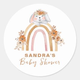 Minimalistisch Boho Bunny Regenboog Bloemen Baby s Ronde Sticker